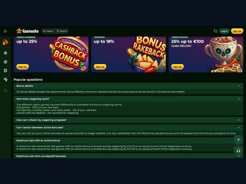 Bonus Casinacho Casino (Nacho Casino) per giocatori jackpot italiani: cashback come ammortizzatore, pacchetto benvenuto e strategia per l'alta varianza