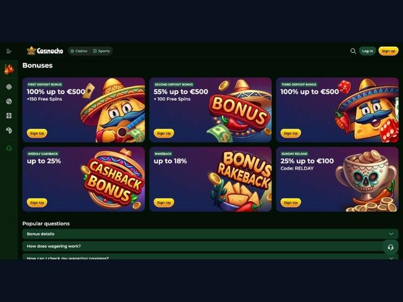 Pacchetto benvenuto pagamenti e app su Casinacho Casino Nacho Casino per l'Italia